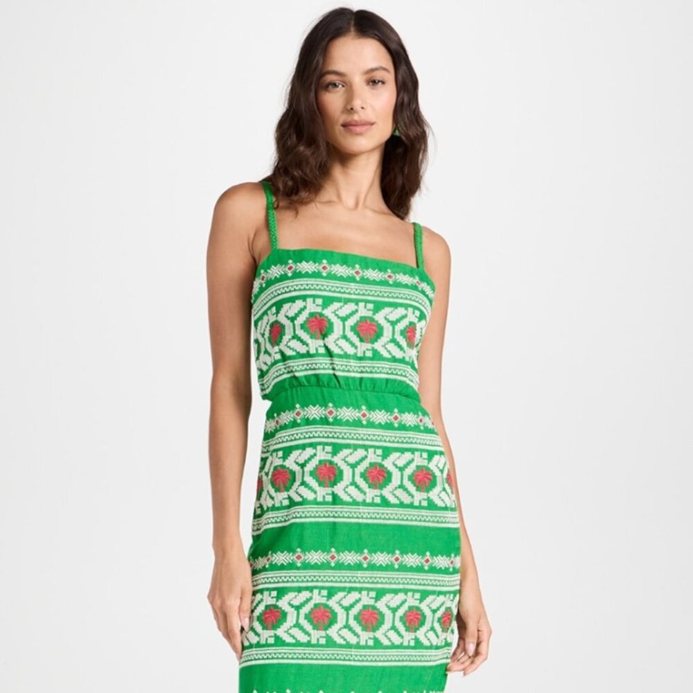 Johanna Ortiz - Riberea Maxi Dress in Tropic Green/Ecru/Pink - Size 0